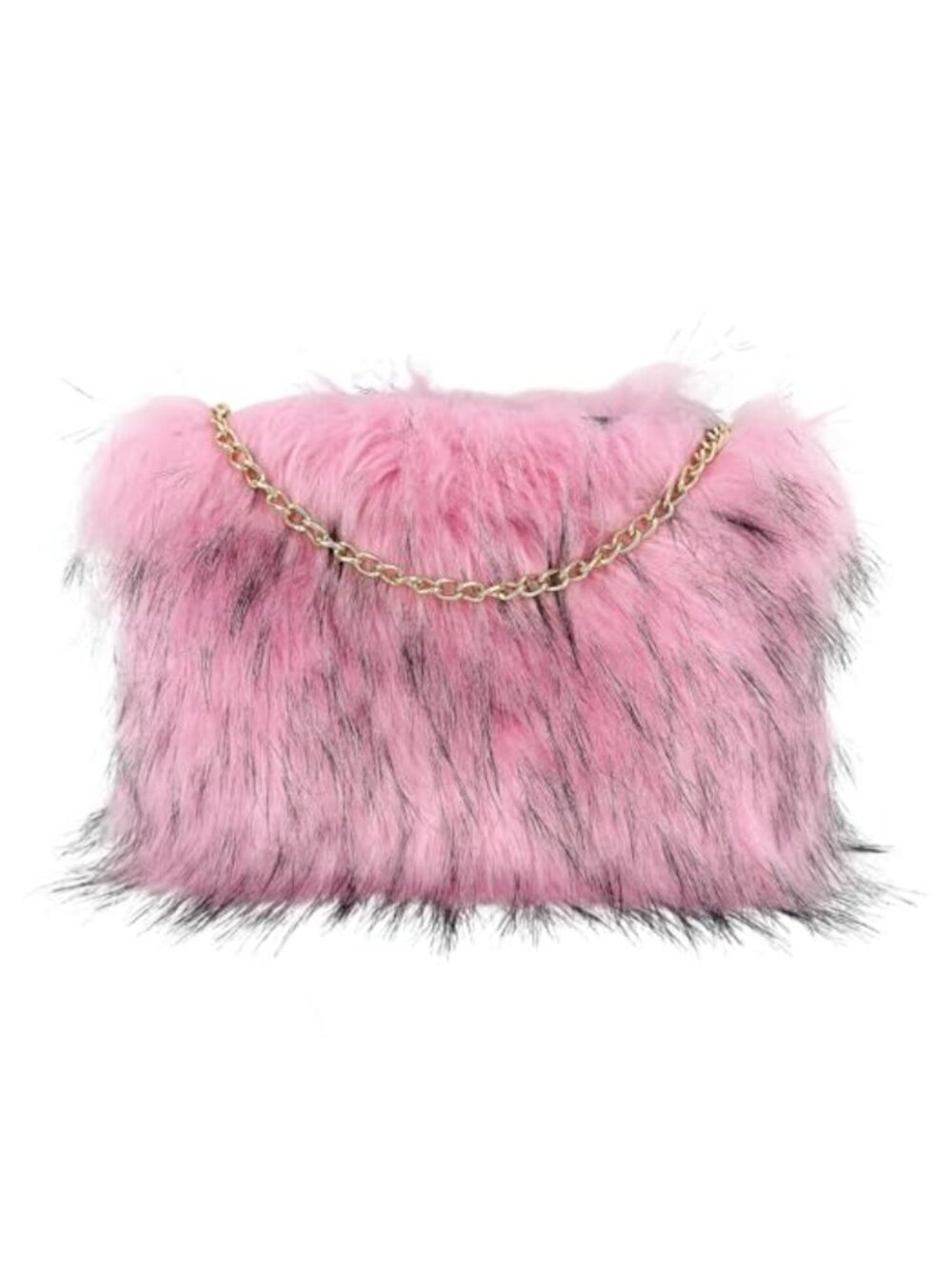 Faux Fur Crossbody Bag with Gold Chain Strap Fluffy Shoulder Purse